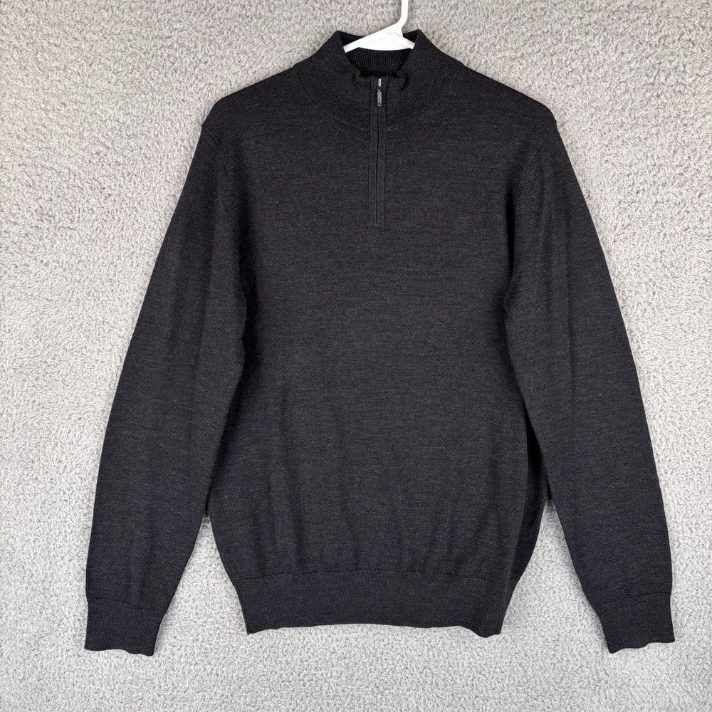 Charles Tyrwhitt Sweater Mens Sweater Black Merino Wool 1/4 Zip England Rugby